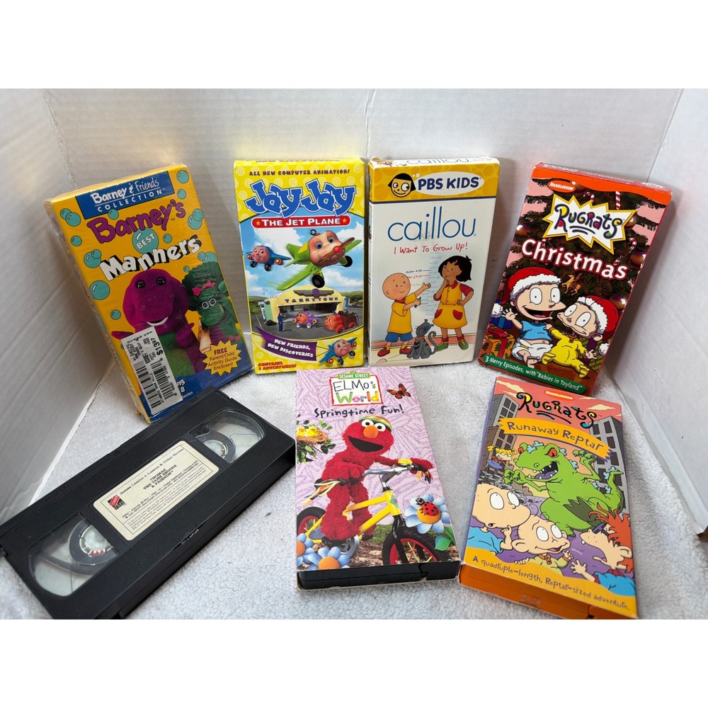 Nickelodeon PBS Kids VHS Lot Kids 7-Pack Barney Rugrats Elmo Caillou Jay Jay